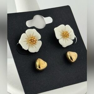 White and Gold Flower and heart shape Earrings set